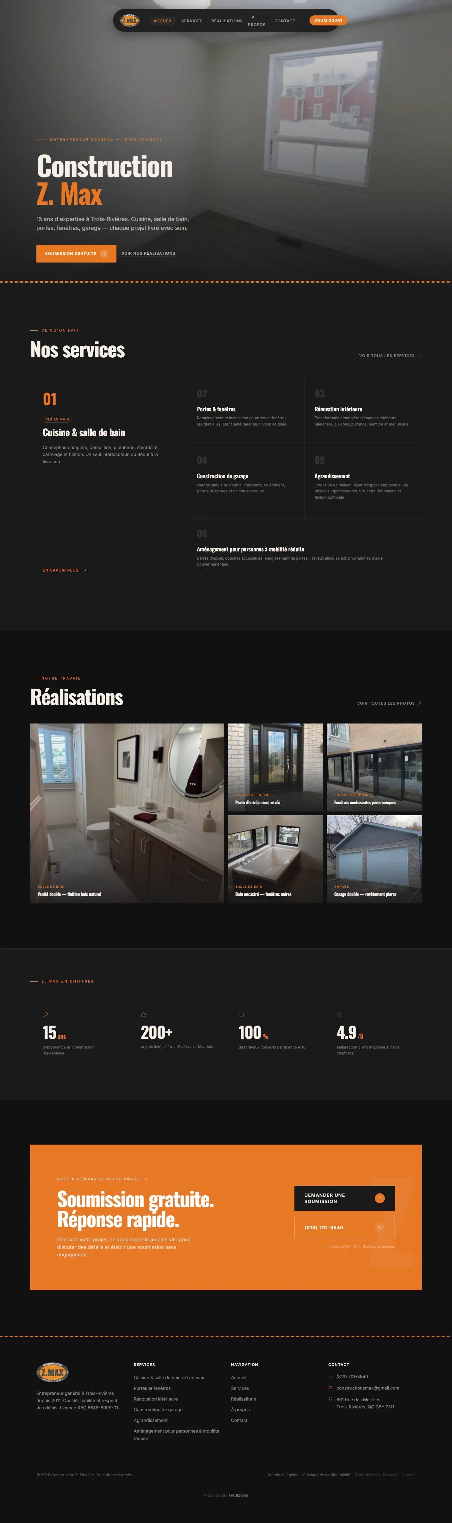 Le site Construction Z. Max, de haut en bas